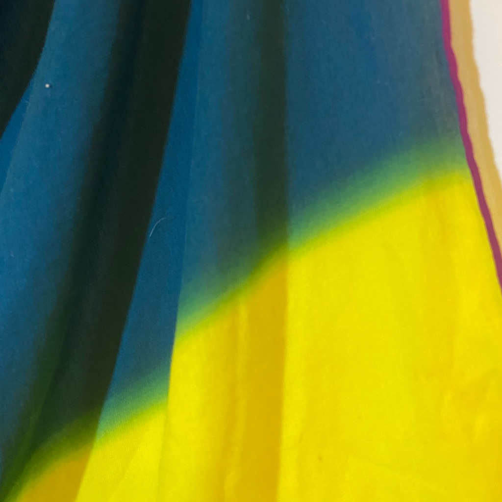 Herms Ombr Yellow Fade To Blue Scarf With Purple Trim